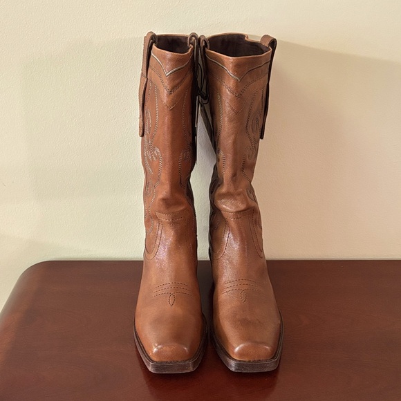 Zara embroidered leather square toe cowboy western boots sz.8 - Picture 7 of 14